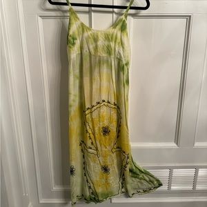 Vintage Green and Yellow Indie Flower Design California Breeze Sundress Size S/M